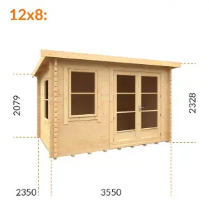 12ft x 8ft (3550mm x 2350mm) Horsforth "The Dakota" 44mm Log Cabin With 2 Opening Windows