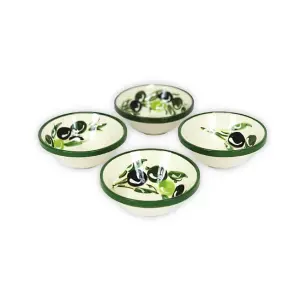 Buena Vida Hand Painted Olive Ceramic Kitchen Dining Set of 4 Tapas Bowls (Diam) 10cm