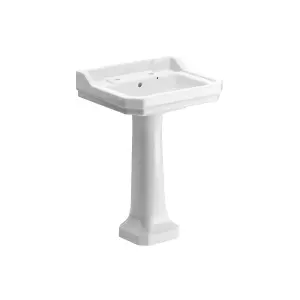 Somerton Gloss White Square Floor-mounted Full pedestal Basin with 2 Tap Holes (H)88cm (W)60cm