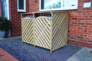 Wooden Double Wheelie Bin Storage - Natural