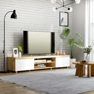 HOMCOM Modern Unit for TV w/ Cabinet Shelf for Living Room Oak