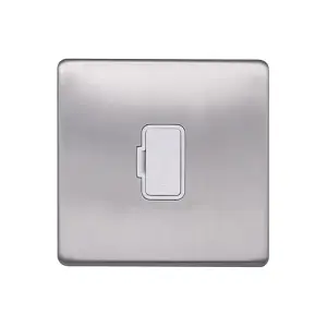 Brushed Chrome Screwless Plate  13A UnSwitched Fuse Connection Unit - White Trim - SE Home