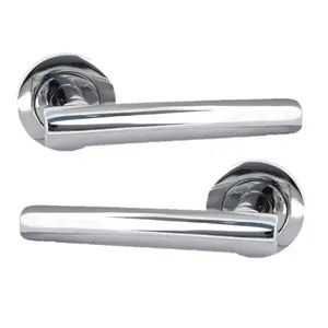 Door Handles T Bar Straight Lever on Rose Latch - Chrome 125mm