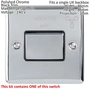 CHROME Bathroom Switch Set - 1x Light & 1x 6A Extractor Fan Isolator Switch