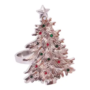 Set Of 6 Silver Gem Christmas Tree Napkin Ring Xmas Tableware Festive Dinner Lunch Decoration Serviette Holder