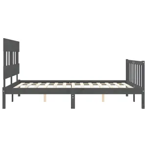 Berkfield Bed Frame with Headboard Grey King Size Solid Wood