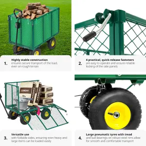 Garden Trolley - foldable side walls, padded handle, 544 kg load capacity - green