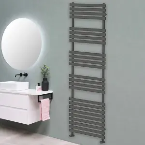 Designer Delta Anthracite Flat Panel Towel Radiator Heated Ladder Rail - 1742 x 500mm - Straight Manual Square Valve Pair