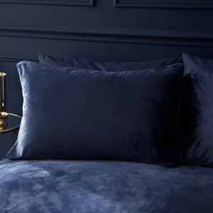 Catherine Lansfield Kingsley Soft Matt Velvet King Duvet Cover Set with Pillowcases Navy Blue