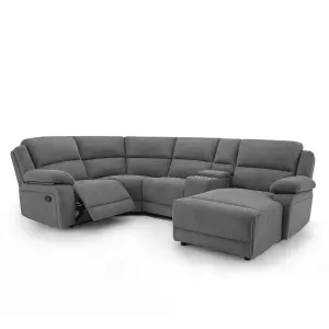 Dublin 4 Seater Fabric Corner Recliner Sofa Dark Grey