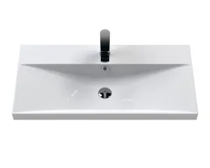 Retro 1 Drawer Wall Hung Vanity Unit with Thin-Edge 1 Tap Hole Ceramic Basin - 800mm - Satin White - Balterley