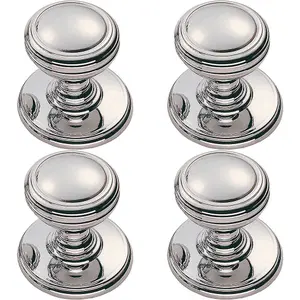 4x Ringed Tiered Cupboard Door Knob 25mm Diameter Polished Chrome Cabinet Handle