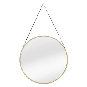 nielsen Amos Round Metal Mirror with Leather Hanging Strap, Gold, 50cm