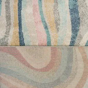 Grooved Lines Retro Milticoloured Pastel Fireside Living Area Rug 190cm x280cm