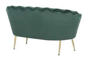 2 Seater Loveseat Small Sofa in Velvet Bottle Green Fabric