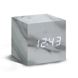 Sleek & Chic Modern Digital Wood Electric Alarm Tabletop Clock Marble/White