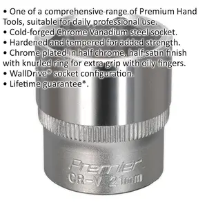 Premium 21mm Forged Steel Drive Socket for 3/8" Square Drive