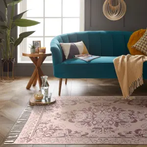 Kew 120x170cm Mauve Antique Printed Rug With Tassel