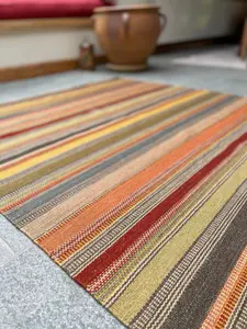 Ooty Kilim Rug Handmade in Rich Wool Multi Colour Stripes / 180 cm x 270 cm