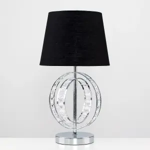 ValueLights Rothwell Chrome Acrylic Jewel Intertwined Double Hoop Design Table Lamp with Black Tapered Light Shade and LED Bulb