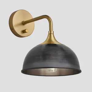 Industville Chelsea Dome Wall Light, 8 Inch, Pewter, Brass Holder