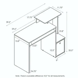 Furinno Econ Multipurpose Home Office Computer Writing Desk w/Bin, White/Black