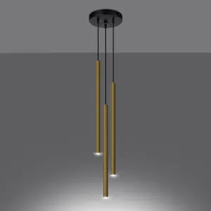 Pastelo Steel Golden Gloss 3 Lights Modern Pendant Ceiling Light