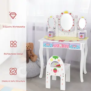 Costway Kids Vanity Table Chair Set Children Makeup Dressing Table w/ Tri-fold Mirror