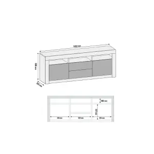 TV Unit 160cm Sideboard Cabinet Cupboard TV Stand Living Room High Gloss Doors - White & Grey