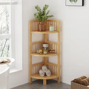 3 Tier Bamboo Corner Storage Shelf - 27cm x 27cm x 89cm