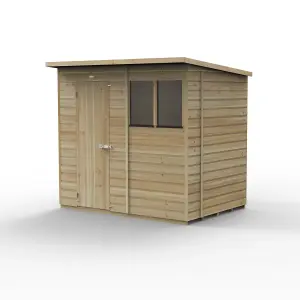 Forest Garden Beckwood Shiplap 7x5 ft Pent Natural timber Wooden Pressure treated Shed with floor & 2 windows (Base included) - Assembly service included