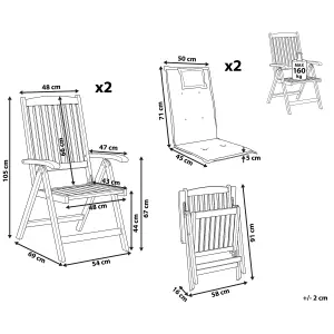 Set of 2 Garden Chairs with Cushions JAVA Acacia Wood Graphite Grey