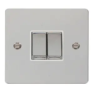 Flat Plate Polished Chrome 10A 2 Gang 2 Way Ingot Light Switch - White Trim - SE Home