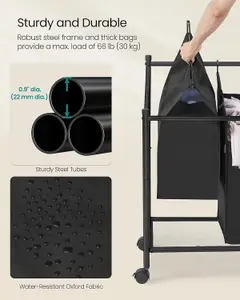 SONGMICS Rolling Laundry Sorter, Laundry Basket with 3 Removable Bags, Laundry Hamper, Laundry Trolley, Ink Black