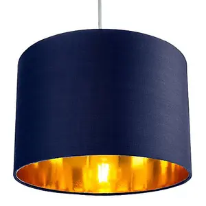 Contemporary Blue Cotton 12 Table/Pendant Lamp Shade with Shiny Copper Inner