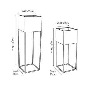 Set of 2 Indoor Square Black Metal Planters