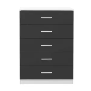 REFLECT 5 Drawer Chest of Drawers in Gloss Grey Drawer Fronts and Matt White Carcass