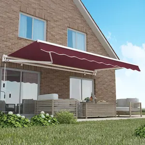 Primrose Awnings 4.0m x 3.0m Retractable Manual Burgundy Awning Outdoor Patio Canopy