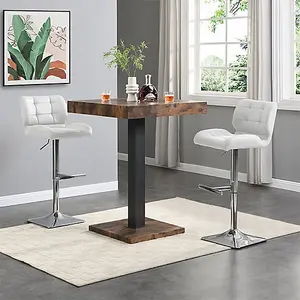 Furniture In Fashion Topaz Rustic Oak Wooden Bar Table With 2 Candid White Stools