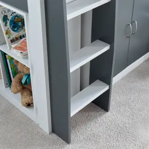 Lacy Grey and White Storage Mid Sleeper Bed And Orthopaedic Mattress