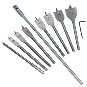 10pc Flat Wood Spade Drill Hex Shank With Extension Bar 6-32mm