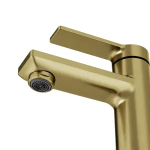 GoodHome Akita Mini Satin Brass effect Round Basin Mixer Tap