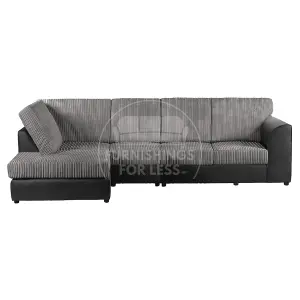 Luxor Black and Grey Jumbo Cord Large 5 Seater Corner Sofa Long Left Hand Facing - Full Back