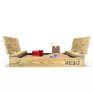 Rebo Wooden Sandpit Ball Pool with Folding Lid and Benches Sandbox 100cm x 100cm