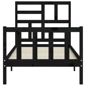 Berkfield Bed Frame with Headboard Black Small Single Solid Wood