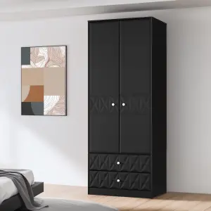 San Jose Ready assembled Contemporary Black 2 Drawer Tall Double Wardrobe (H)1960mm (W)740mm (D)520mm