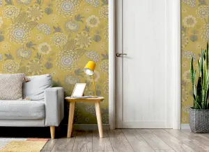 Arthouse Vintage Bloom Mustard Yellow Wallpaper