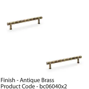 2 PACK - Bamboo T Bar Pull Handle - Antique Brass 128mm Centres SOLID BRASS Drawer Door