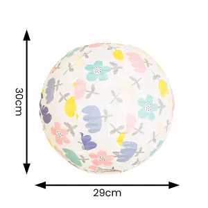 ValueLights Annie Bold Floral Natural Fabric Globe Ball Ceiling Lamp Shade with LED Bulb