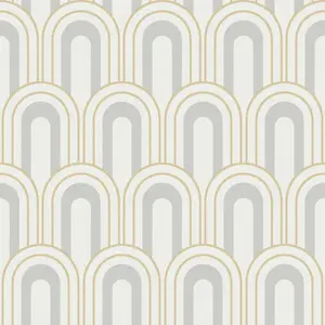 Galerie Botanica Grey Yellow Retro Arch Smooth Wallpaper